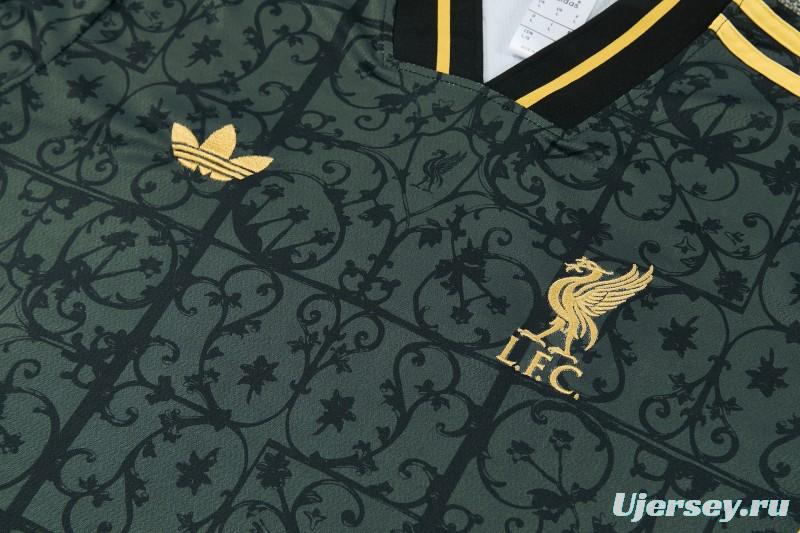 26/27 Liverpool Dark Green  Short Sleeve Tracksuit +  Black Long Pants