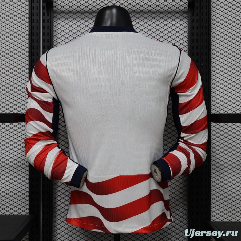 Player Version 2026 USA White & Red with Wave Stripe Long Sleeve Home Jersey