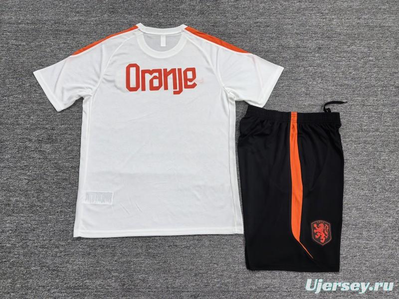 26/27 Kids Netherlands Home White Short Sleeve + Soccer Shorts