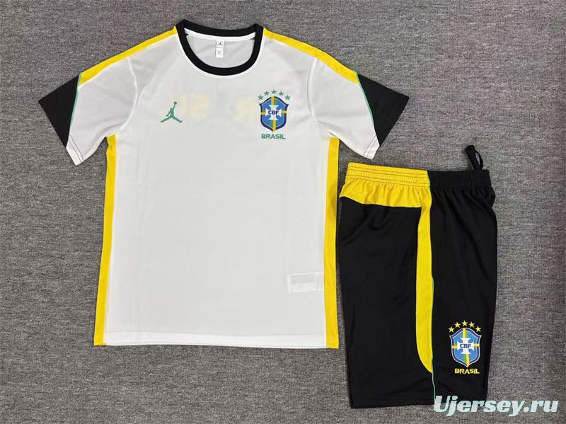 26/27 Kids Brazil Away White Short Sleeve + Soccer Shorts