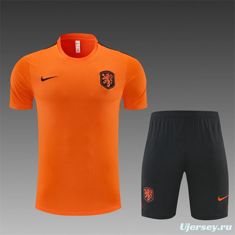 26/27 Netherlands Home Orange Short Sleeve + Soccer Shorts