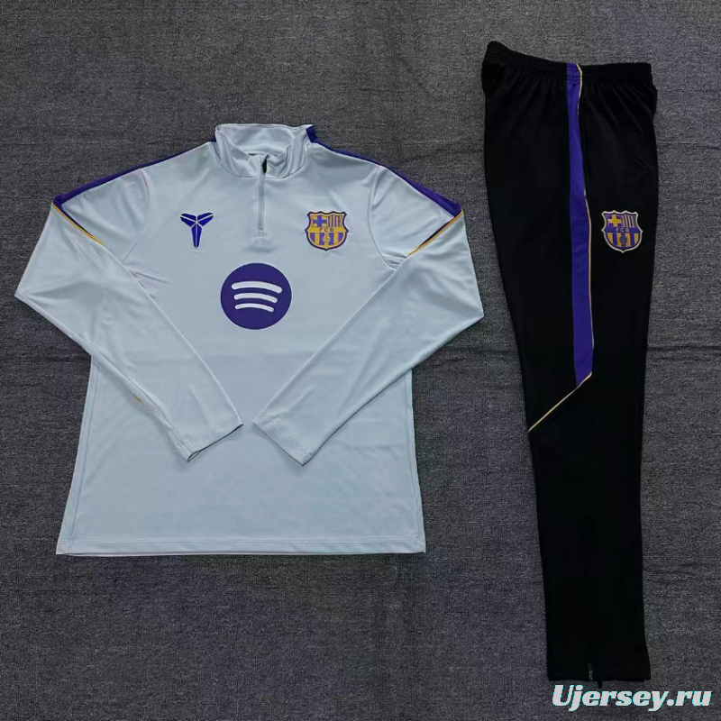 Player Version 26/27 Kids Barcelona Light Grey Half Zipper Jacket+Long Pants