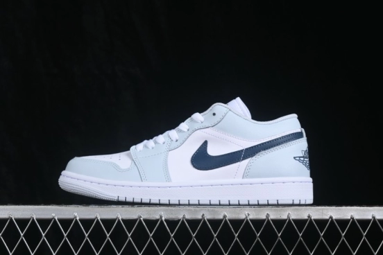 Nike Air Jordan 1 Low Retro Basketball Shoes with White Grey Blue Accents - 553558-400