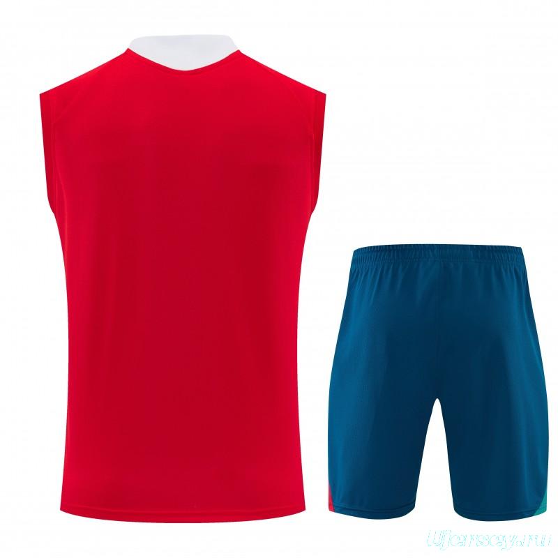 26/27 Portugal Red & Navy Blue Sleeveless Training Vest +Shorts Set