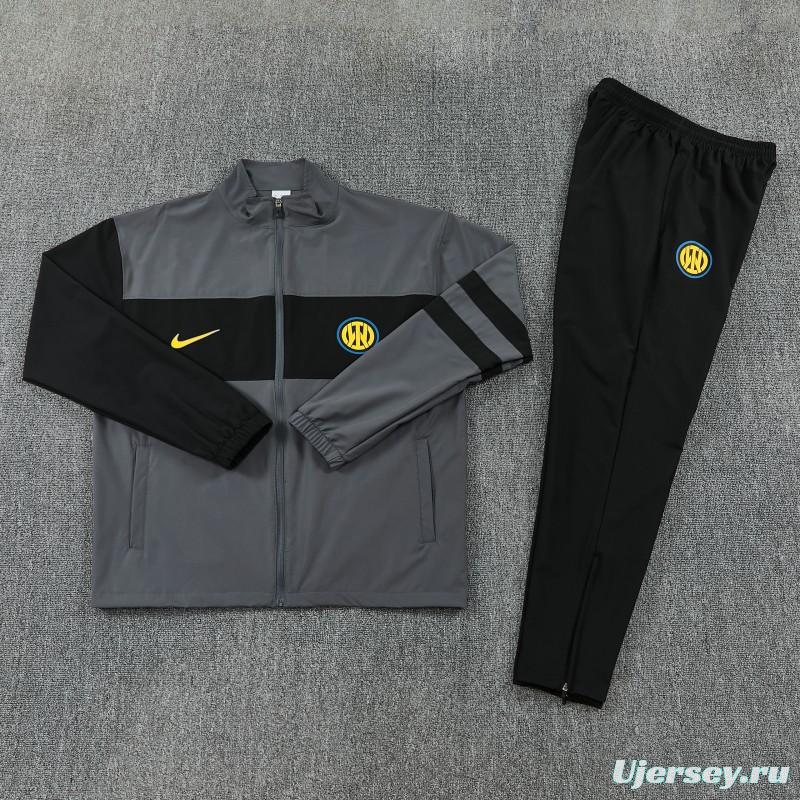 26/27 Inter Milan Grey & Black Full Zipper Jacket Tracksuit + Long Pants