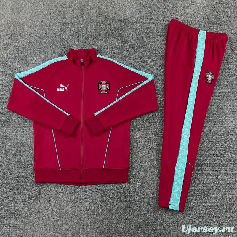 26/27 Portugal  Red Full Zipper Jacket Tracksuit + Long Pants