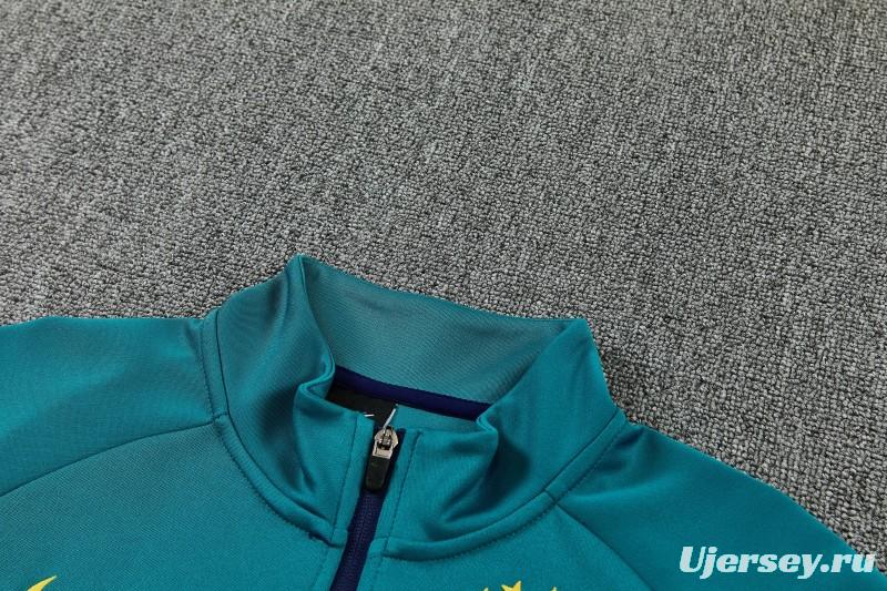 26/27 Brazil Teal&Navy Blue Full Zipper Jacket Tracksuit + Long Pants