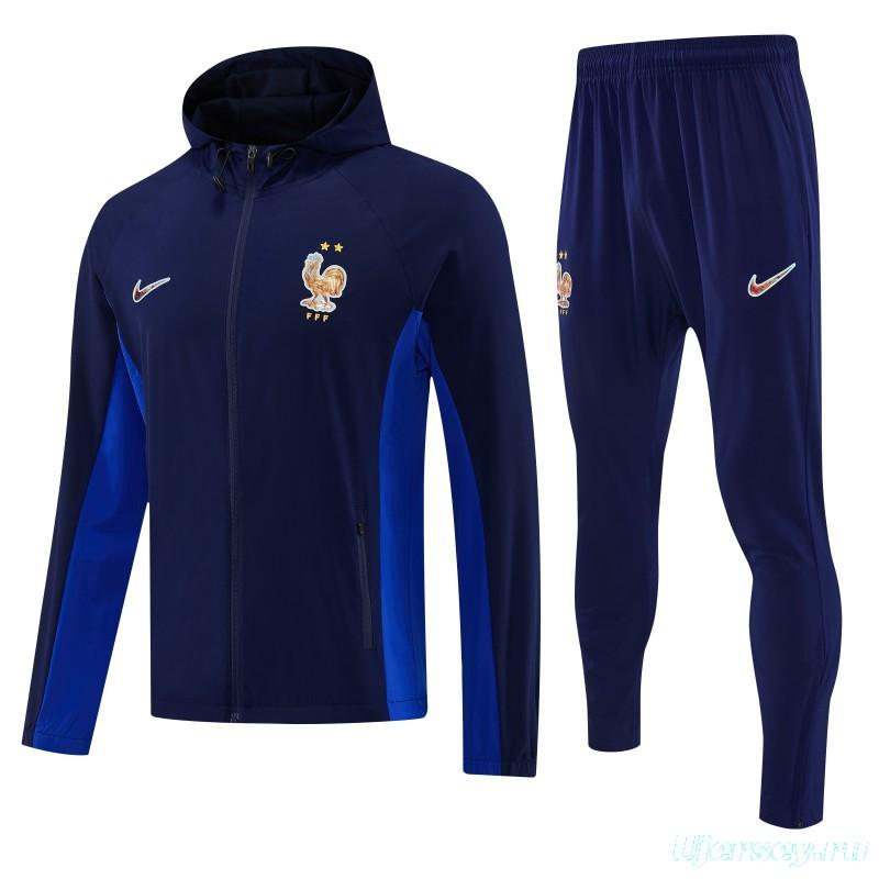 26/27 France Navy Blue Full Zipper Hooded Jacket Tracksuit + Long Pants