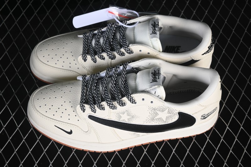 Nike Air Jordan 1 Low OG SP Travis Scott x Fragment Design Casual Skateboarding Shoes with Reverse Swoosh and Layered Collab Design - LD2028-073