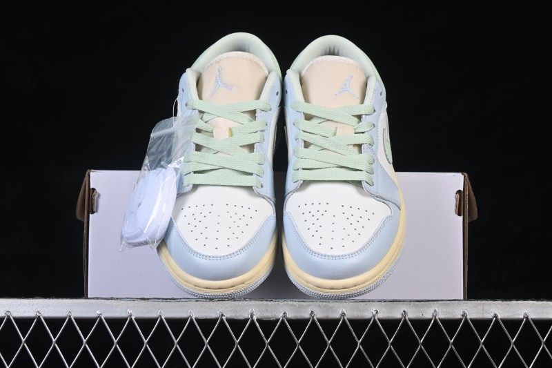 Nike Air Jordan 1 Low Retro Lifestyle Basketball Shoes with Light Blue Color Blocking - DC0774-108