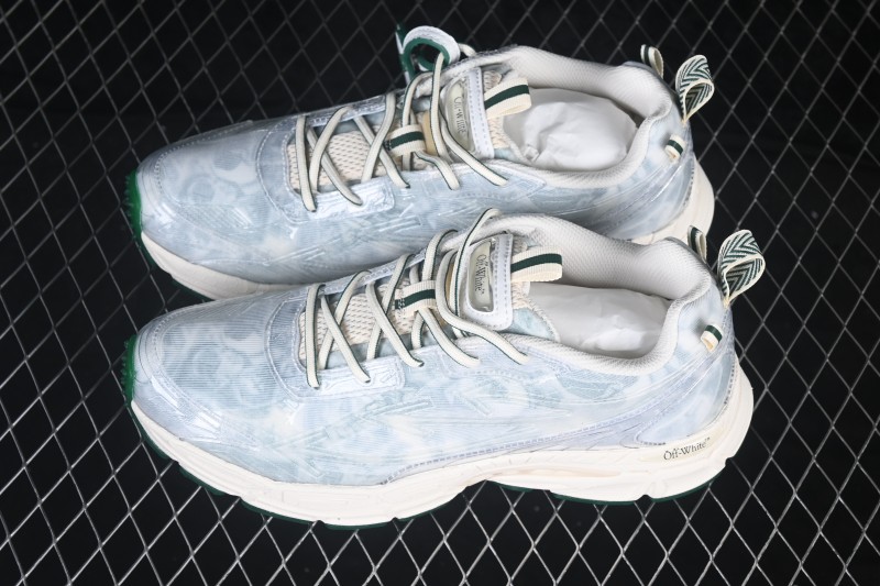 Off-White Virgil Abloh Retro Running Shoes with Translucent Green Accents - AJF6