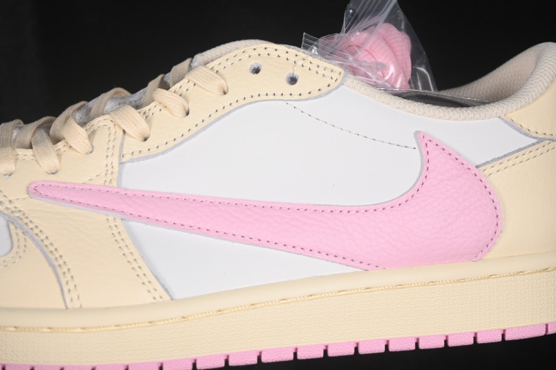 Nike Air Jordan 1 Low OG Travis Scott Reverse Swoosh Premium Full-Grain Leather Sneakers - IQ7604-100