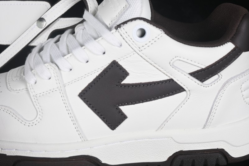 Off-White Out of Office Low-Top Fashion Skate Shoes in White and Brown - WME5