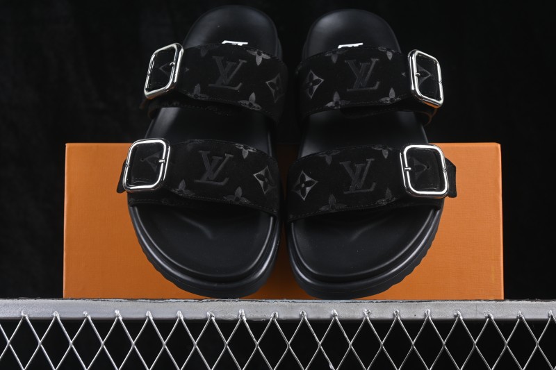 Louis Vuitton Venice Comfort Calfskin Suede Round-Toe Slide Sandals - T.E5