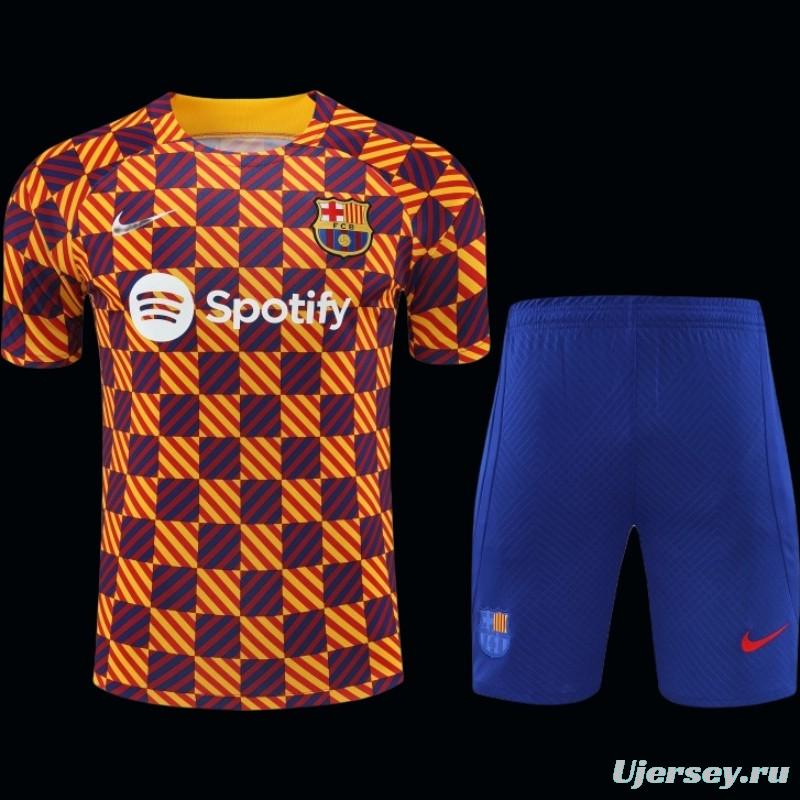 23-24 Barcelona Special Orange Grid Short Sleeve+Shorts