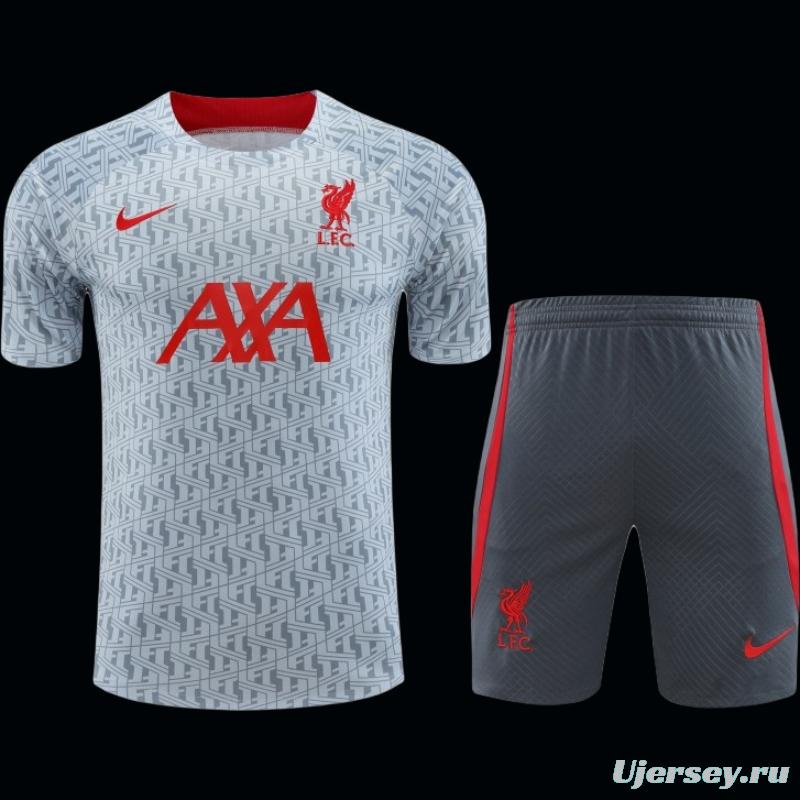 23-24 Liverpool White/Grey Grid Short Sleeve+Shorts