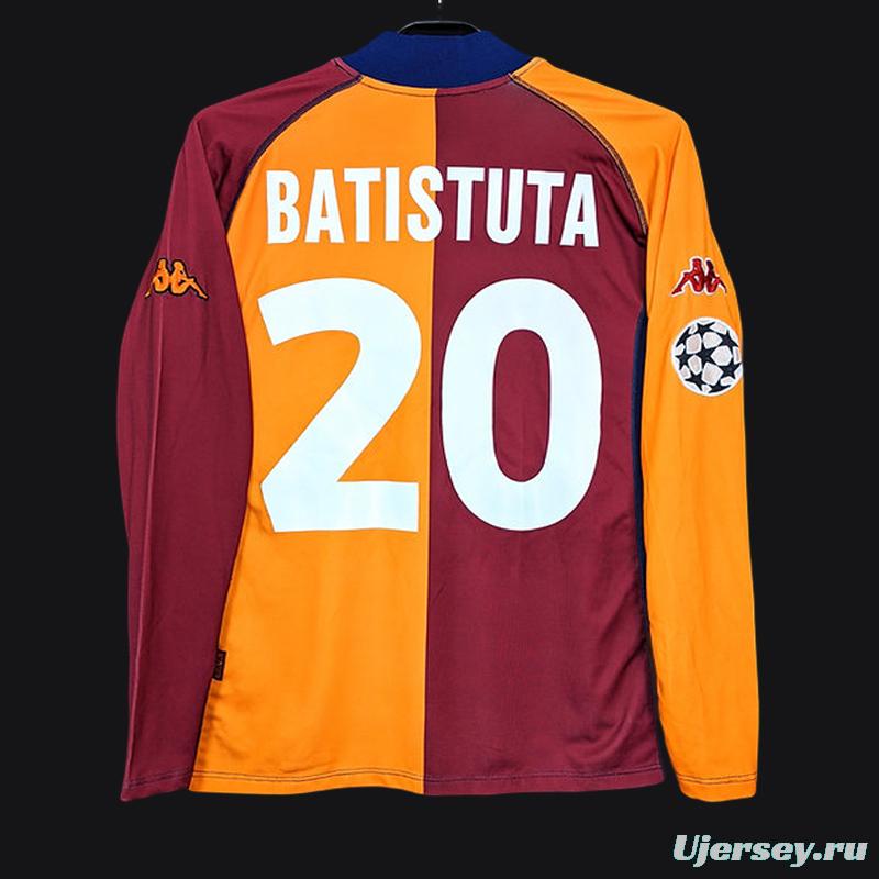 Retro 00/01 AS Roma Home Long Sleeve Jersey With Champion Patches