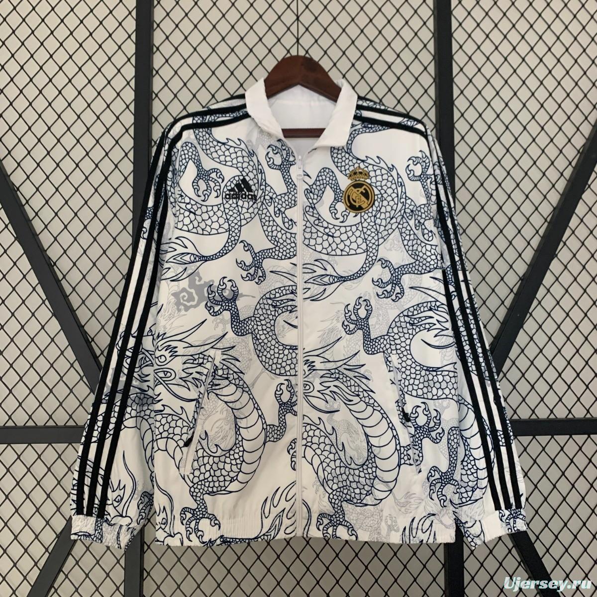 23/24 Real Madrid White Dragon Reversible Full Zipper Jacket