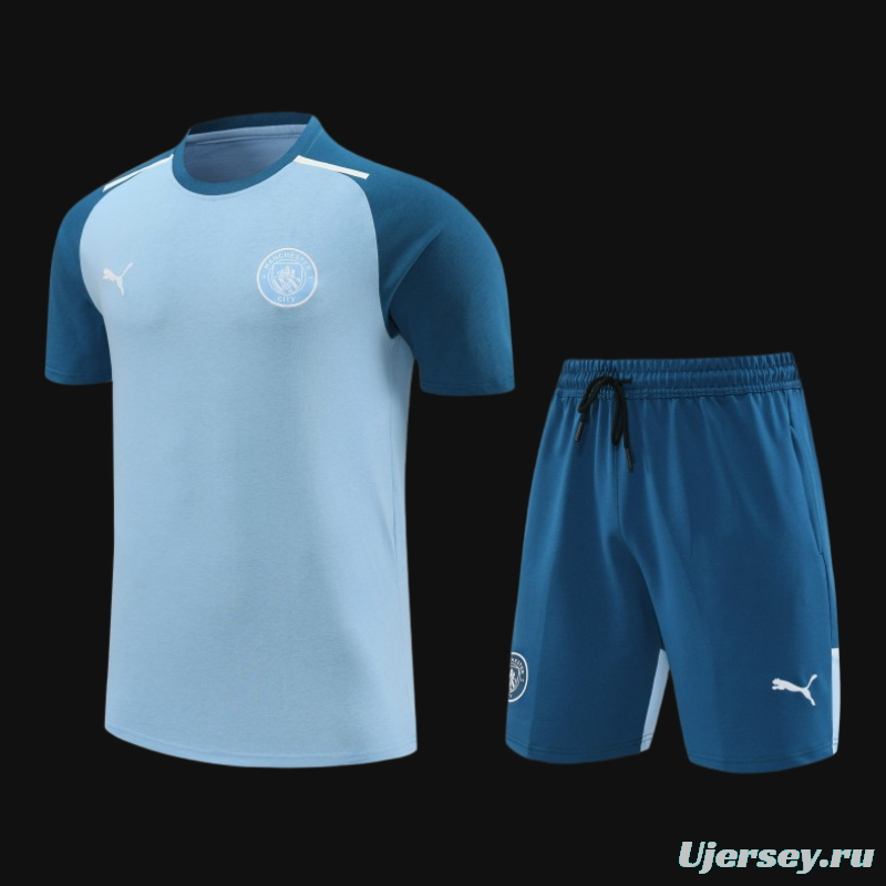 23/24 Manchester City Blue Cotton Short Sleeve Jersey+Shorts