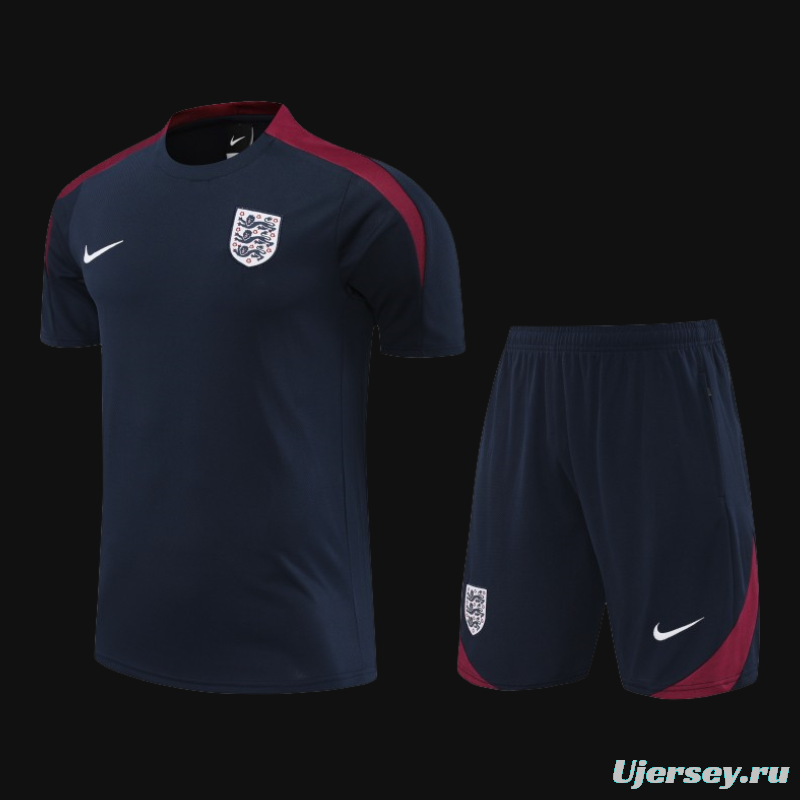 2024 England Navy Cotton Short Sleeve Jersey+Shorts