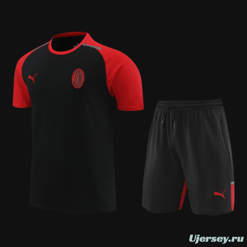 23/24 AC Milan Black/Red Cotton Short Sleeve Jersey+Shorts