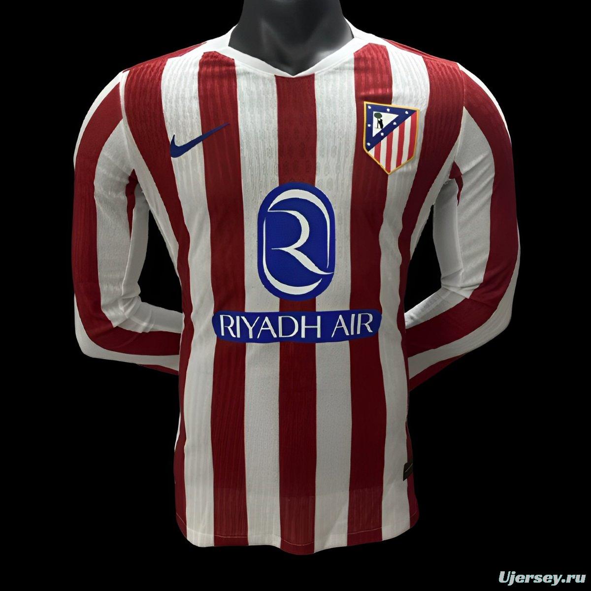 2025/26 Player Version Atletico Madrid Home Long Sleeve Jersey