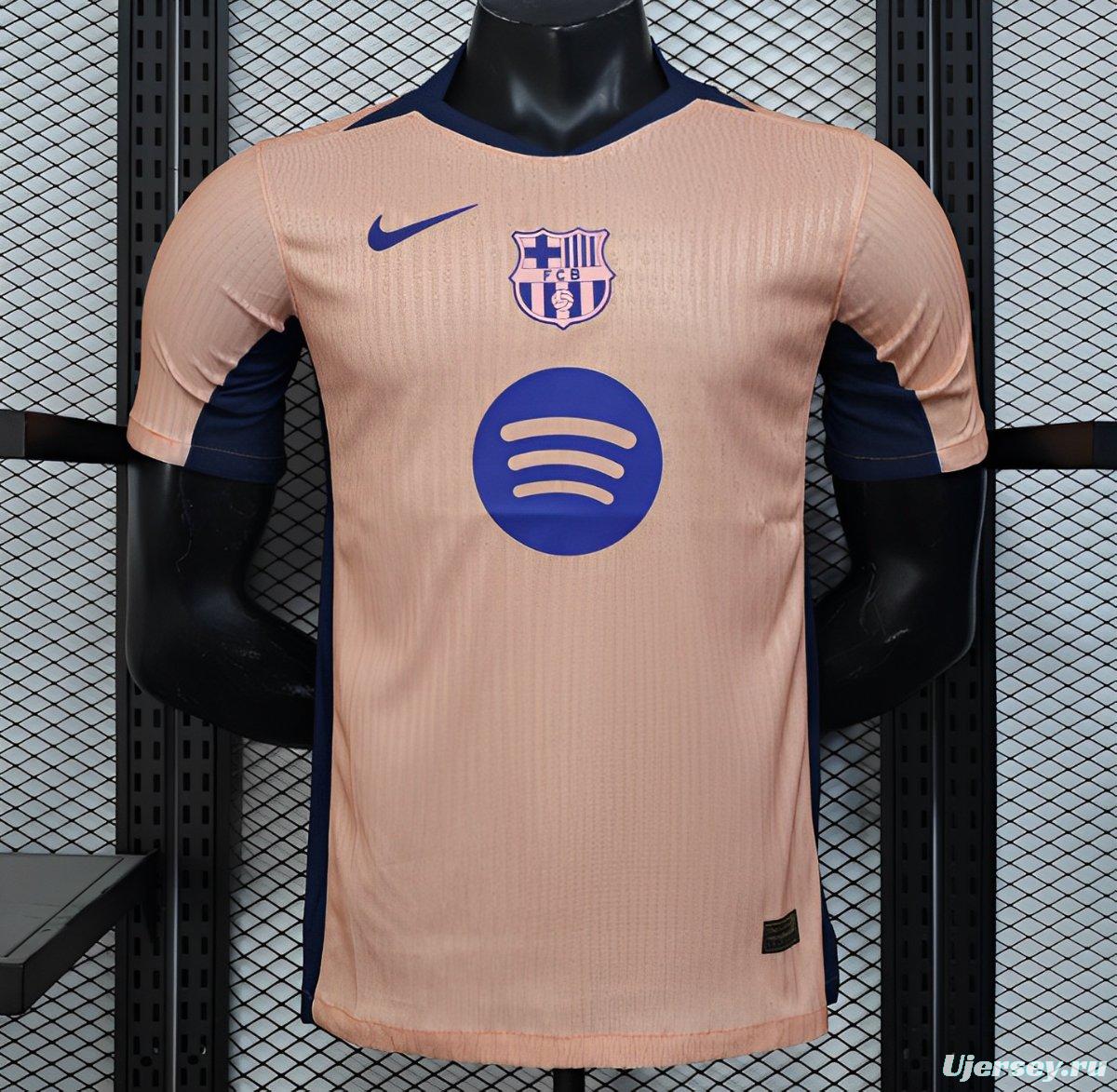 Player Version 25/26 FC Barcelona Pink 125Th Anniversary Jersey with Spotify Sponsor and Navy Blue Accents