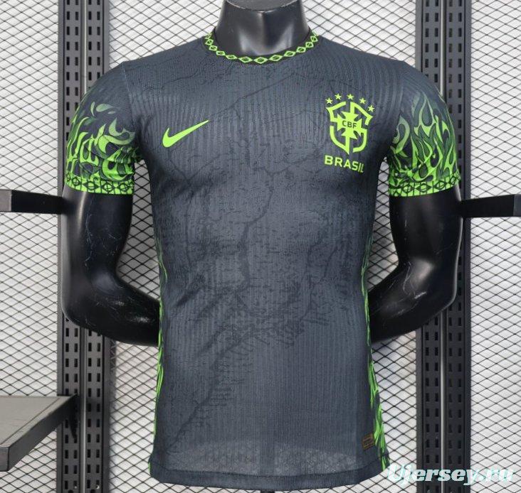 Player Version 2025 Brazil Dark Grey with Neon Green Flame Jersey