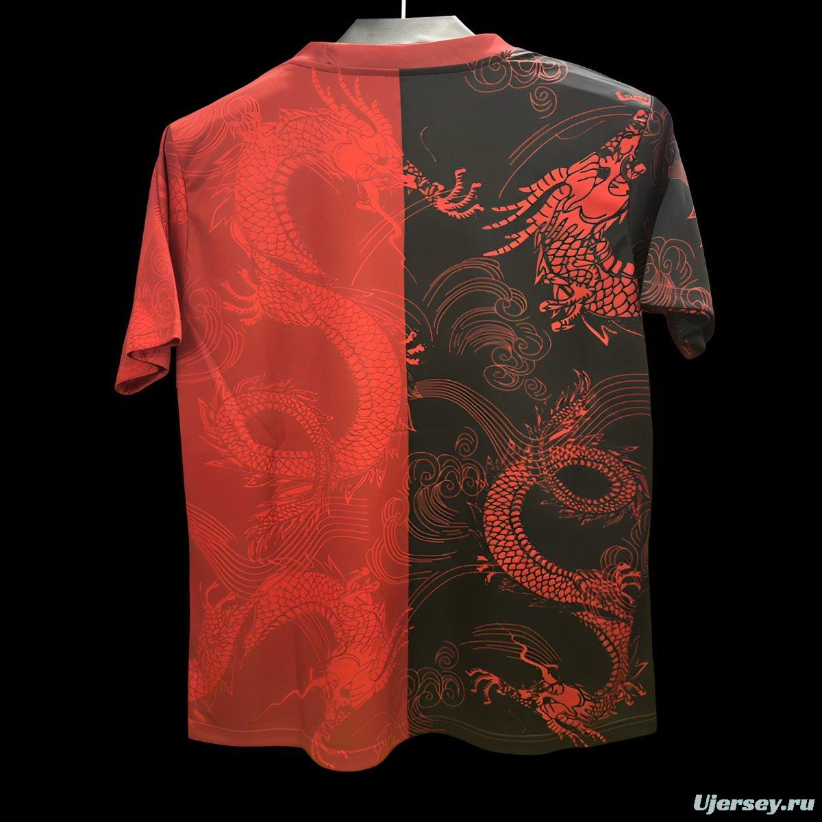 25/26 Real Madrid Red and Black with Split Dragon Design Jersey