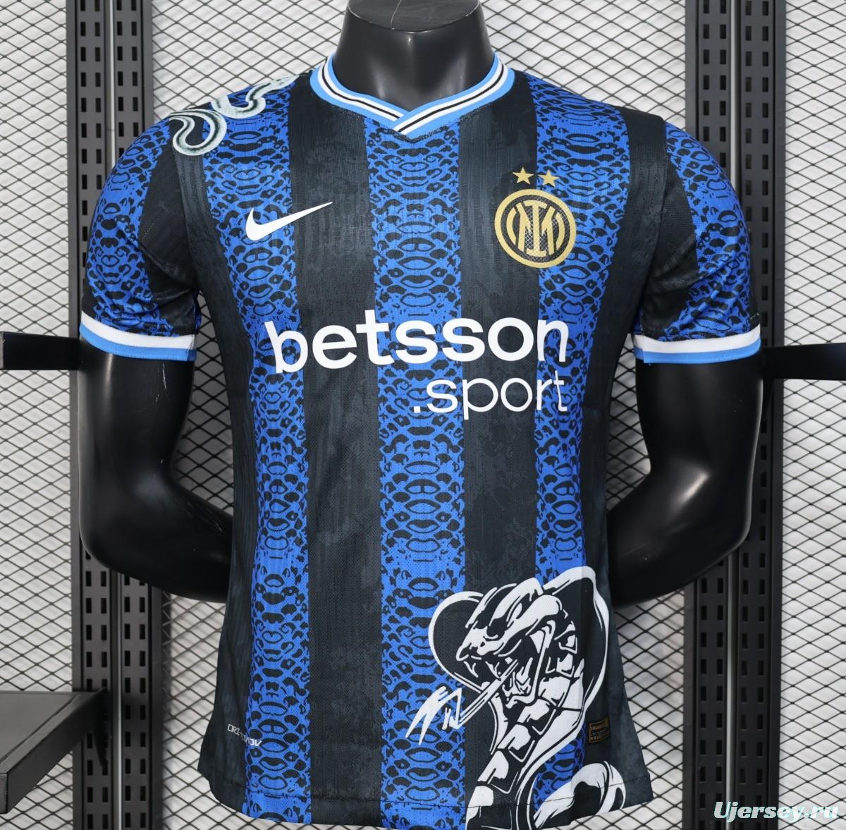 Player Version 25/26 Inter Milan Black and Blue Jersey with Snake Design