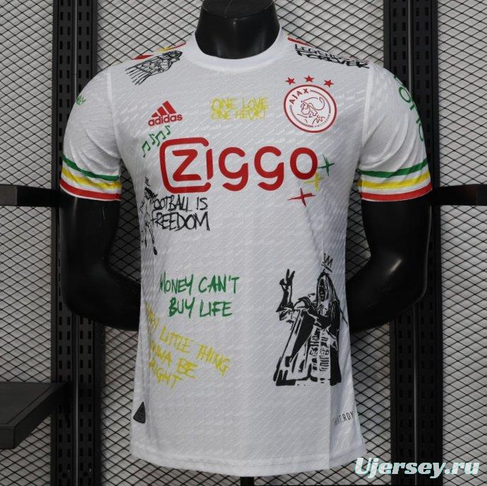 Player Version 25/26 Ajax White Jersey with Bob Marley Tribute Design