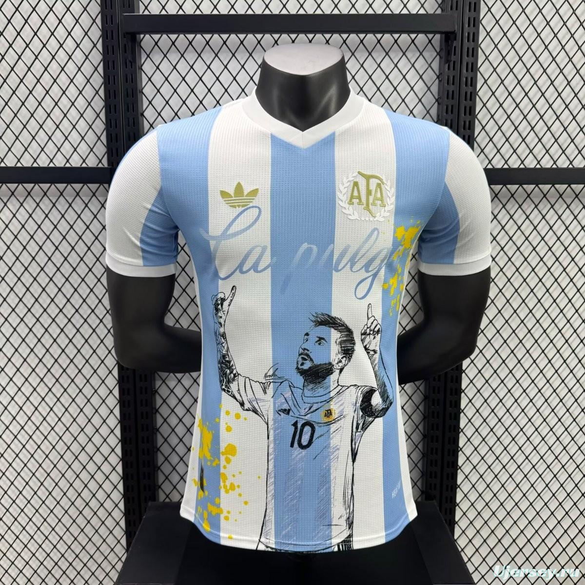 Player Version 2025 Argentina Home Sky Blue with Messi Celebration Print Jersey