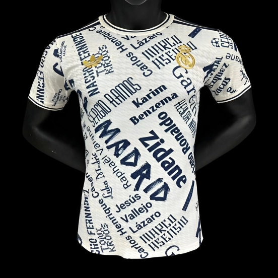 Player Version 25/26 Real Madrid White with Legendary Players Names Pattern Jersey