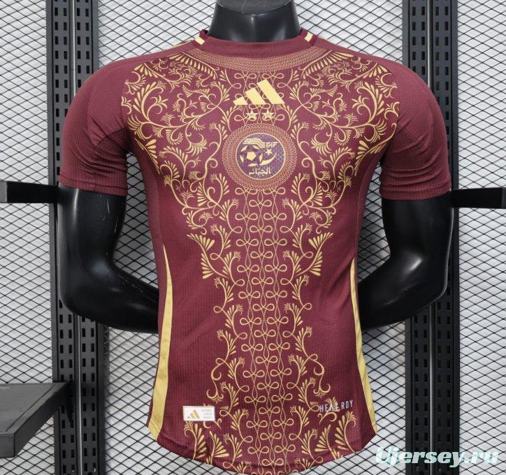 Player Version 2025 Algeria Burgundy with Gold Ornamental Pattern Jersey