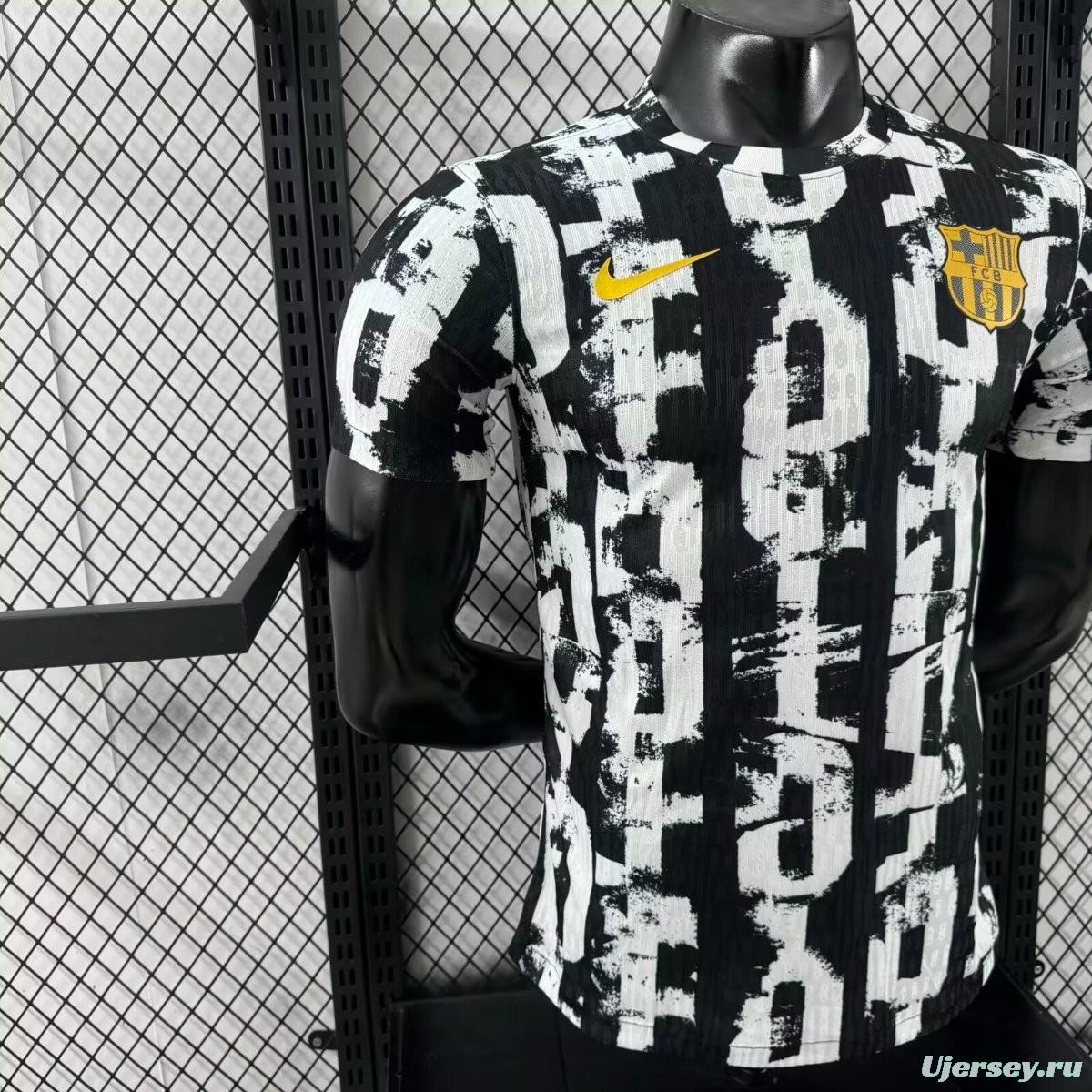 Player Version 25/26 Barcelona White with Abstract Graffiti Pattern Jersey