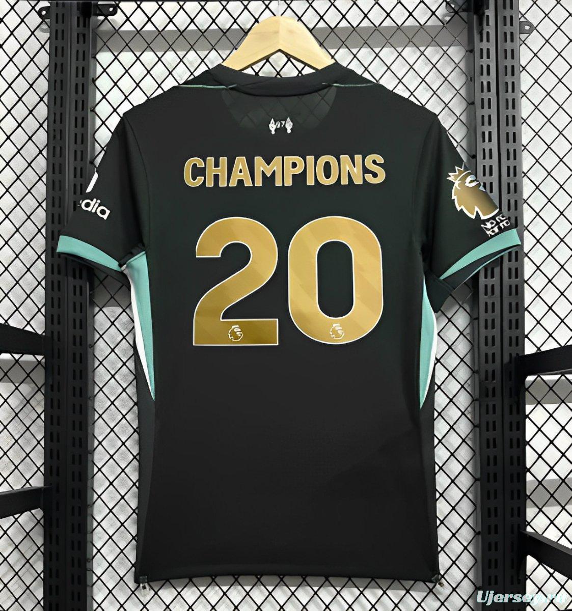 24/25 Liverpool Away Black Jersey With 20 Champions Printing