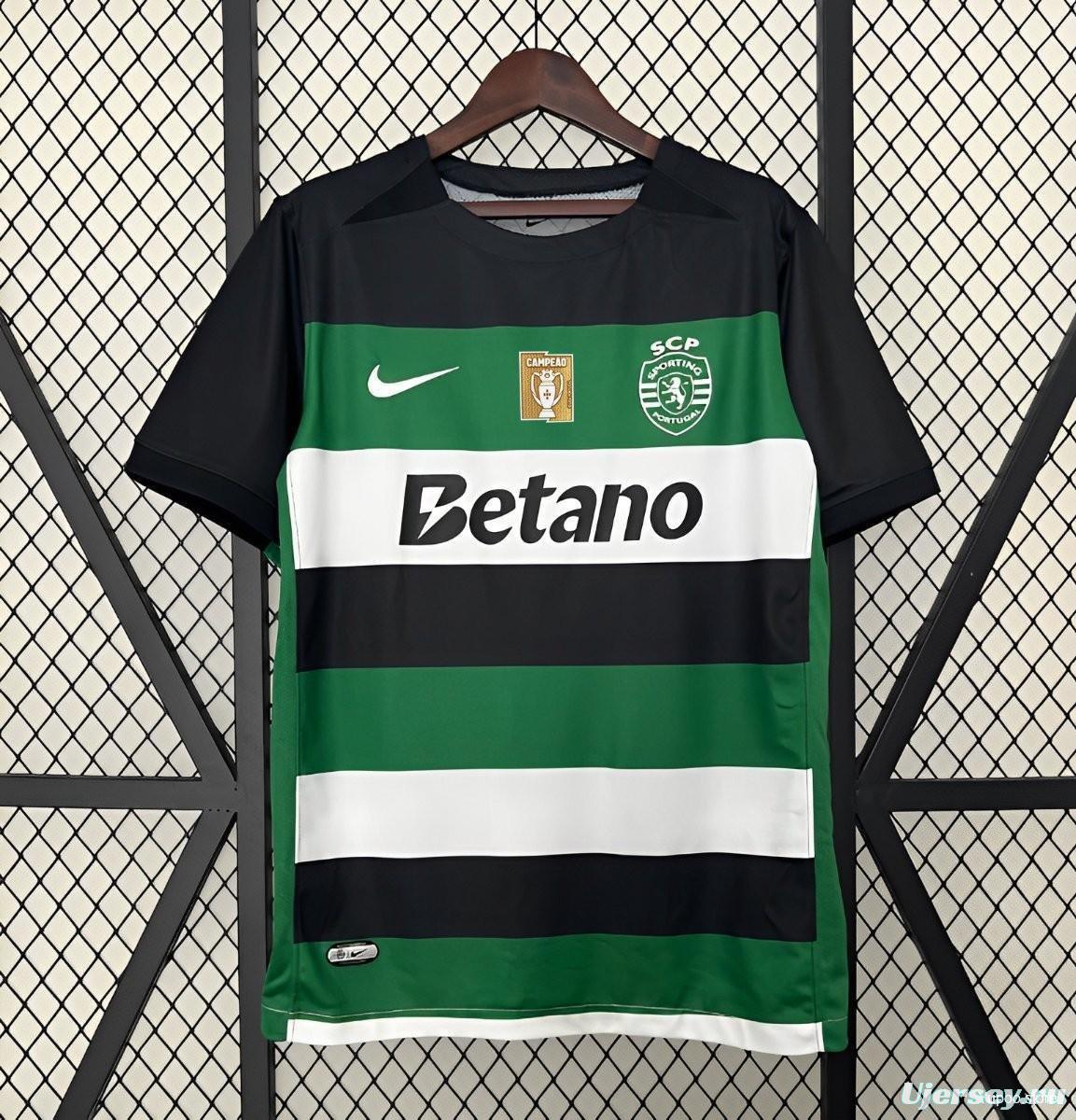 24/25 Sporting Lisbon Home Jersey With 2 Champion Winner Printing