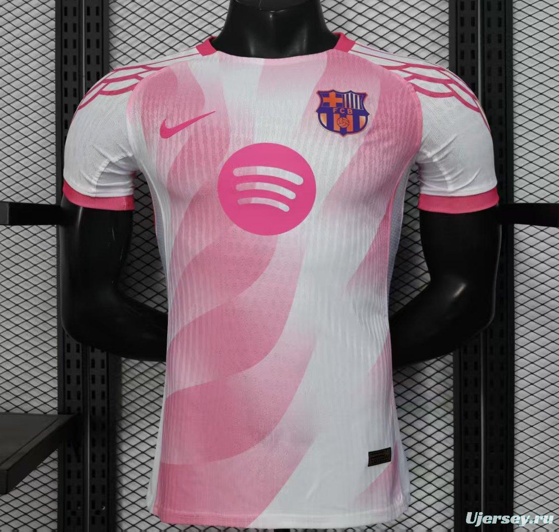 Player Version 25/26 FC Barcelona Pink White with Diagonal Stripe Pattern Jersey