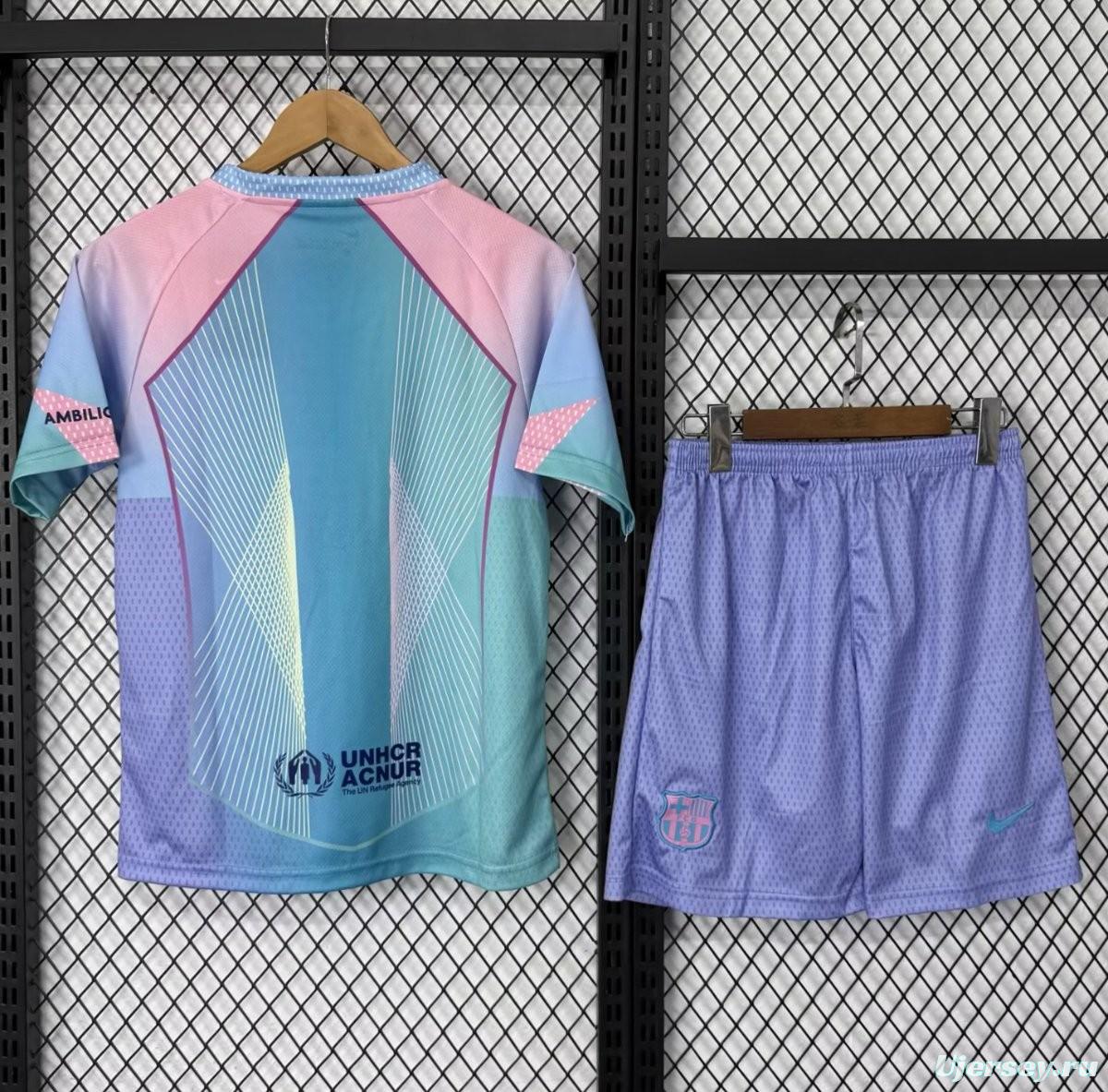 25/26 Kids Barcelona Blue with Rainbow Gradient Jersey
