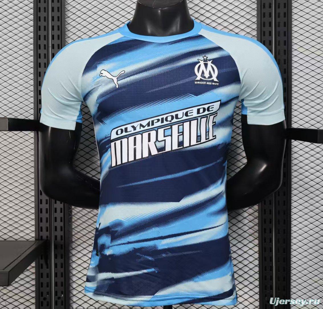 Player Version 25/26 Olympique de Marseille Blue with Gradient Wave Pattern Jersey