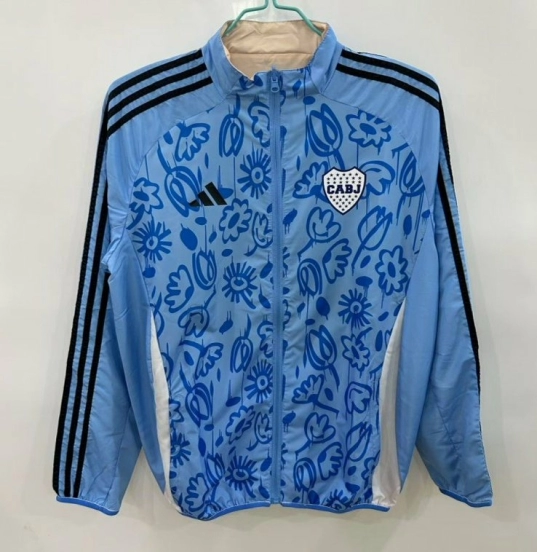 25/26 Boca Juniors Light Blue/Beige with Floral Pattern Reversible Windbreaker