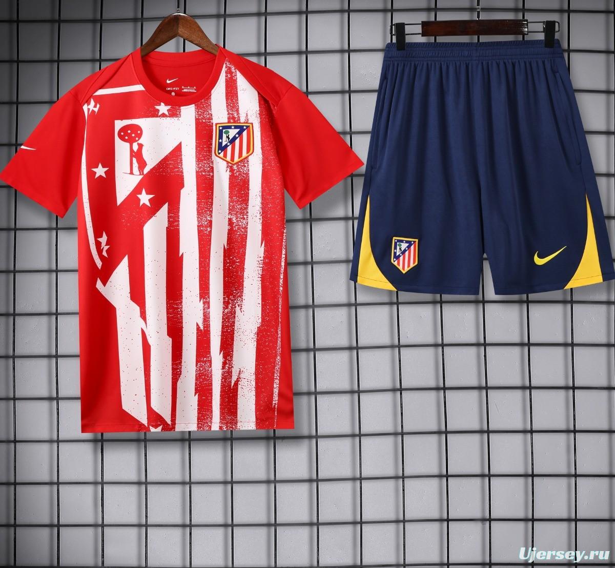 25/26 Atletico Madrid Red/White Stripe Short Sleeve+Shorts