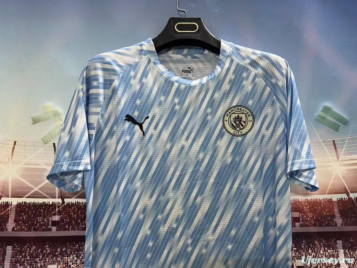25/26 Manchester City Sky Blue with Diagonal Striped Pattern Jersey