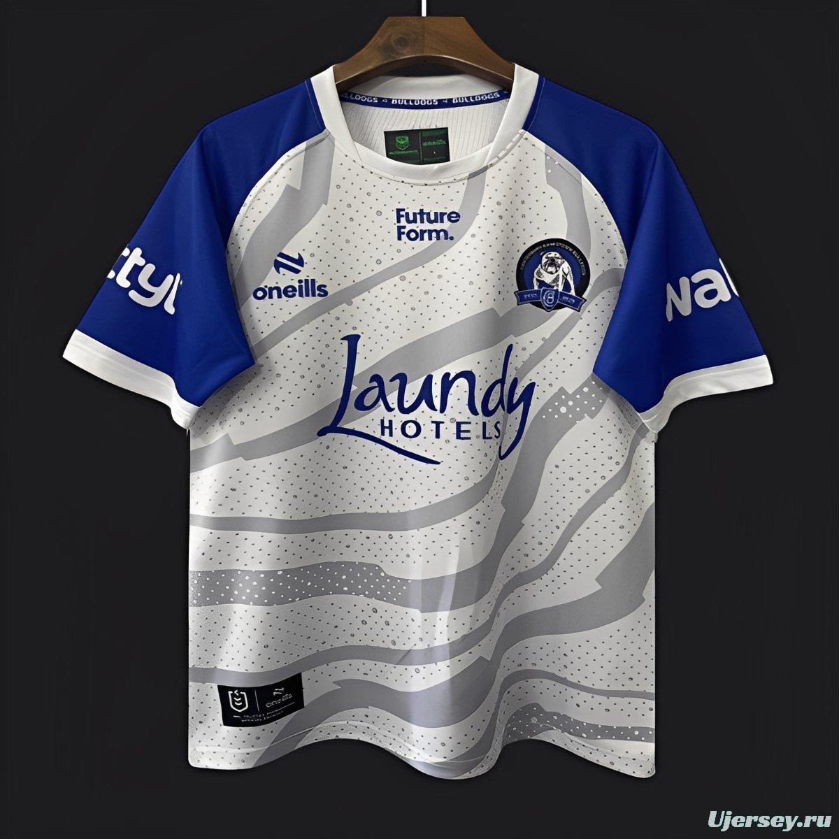 25/26 Canterbury Bankstown Bulldogs Grey with Blue Sleeves and Wave Pattern Jersey