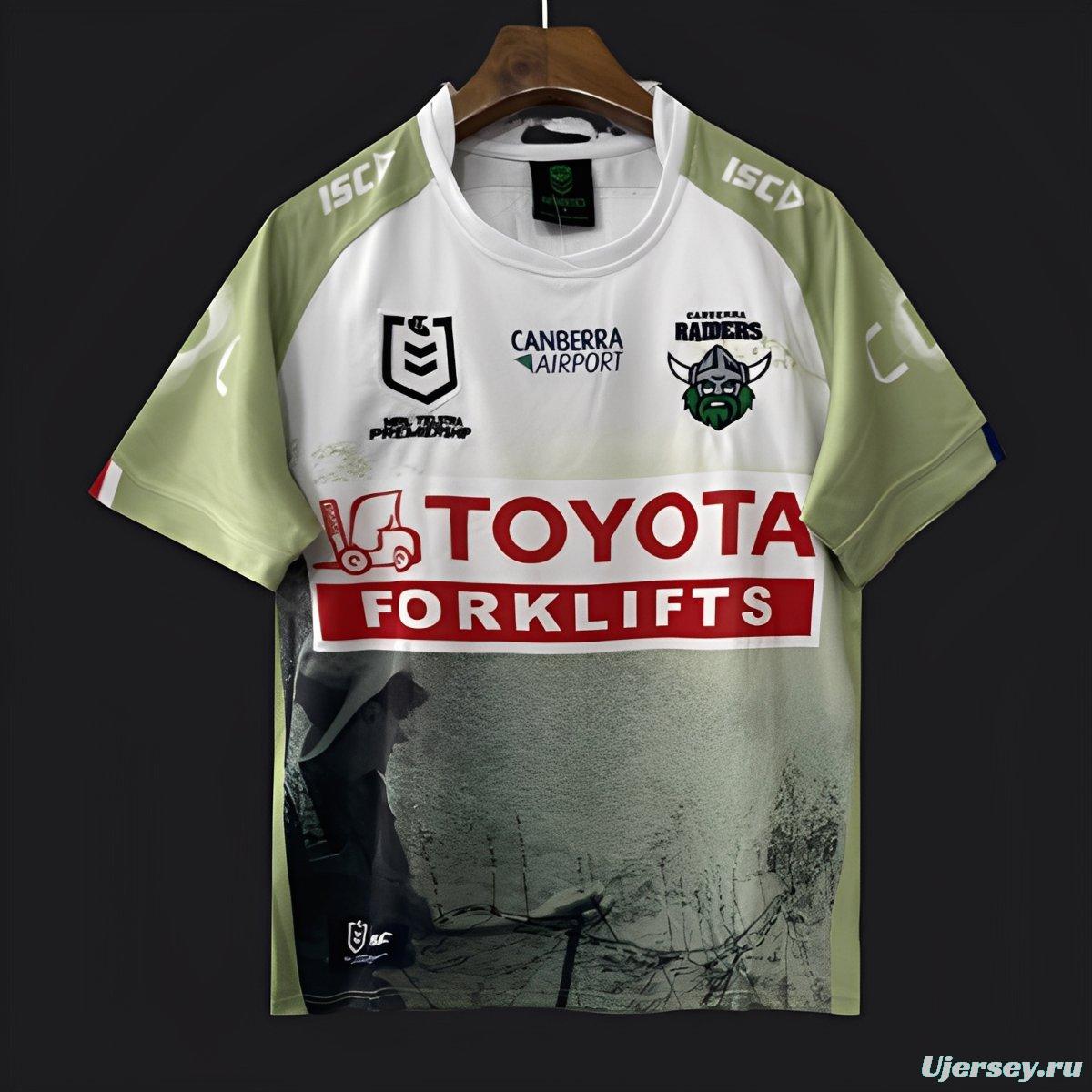 25/26 Canberra Raiders White Lime Green with War Memorial Graphic Jersey