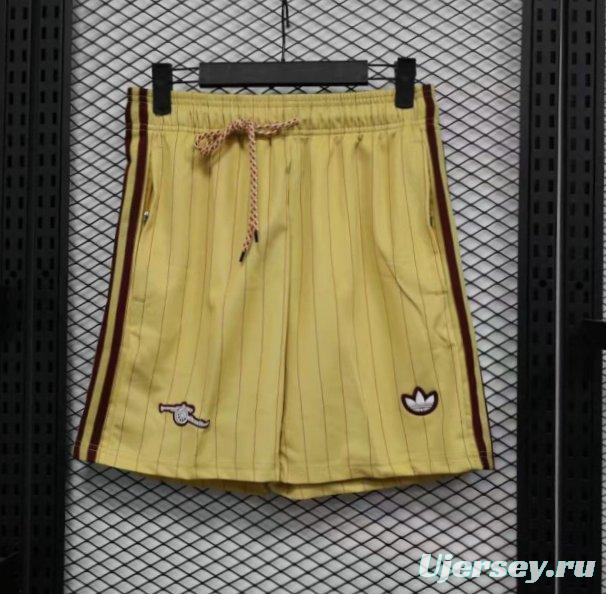 Player Version 25/26 Arsenal Yellow with Burgundy Side Stripes and Pinstripes Shorts