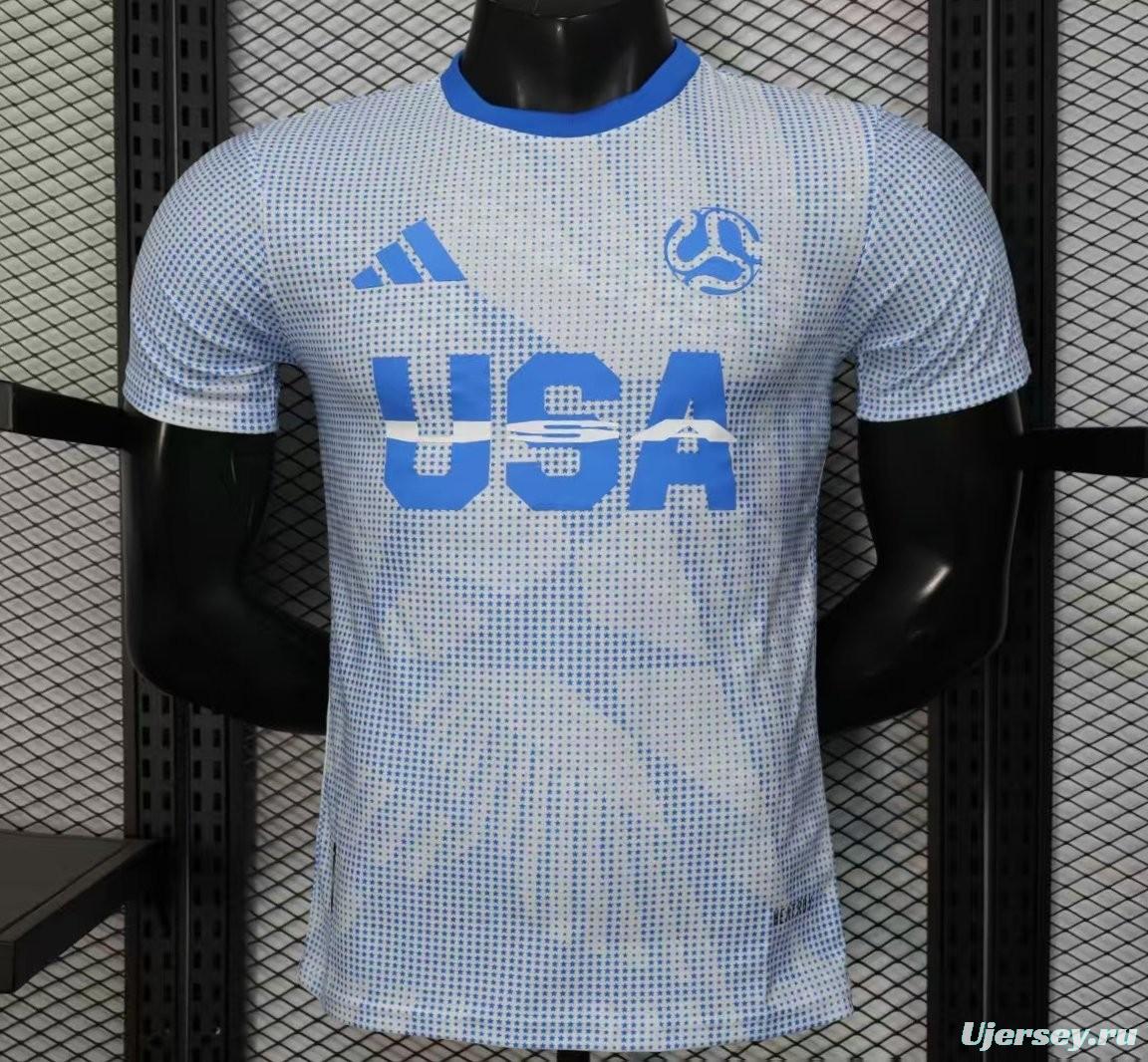 2025 Player Version  USA  Away White with Blue Halftone Gradient Pattern World Cup Commemorative Jersey