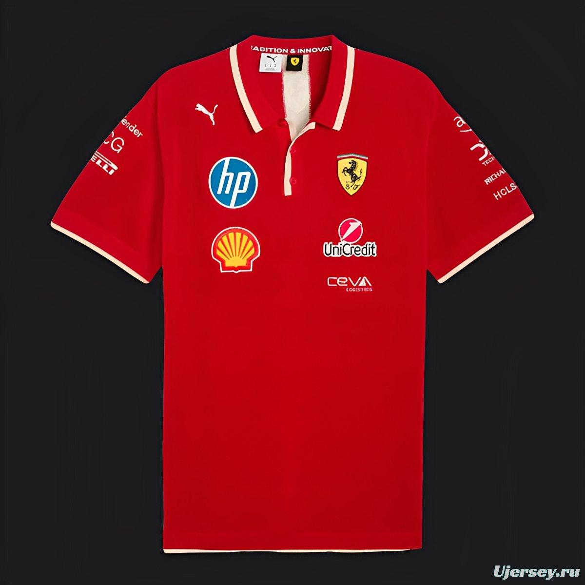2025 F1 Scuderia Ferrari F1 Team Red with White Trim Polo Shirt