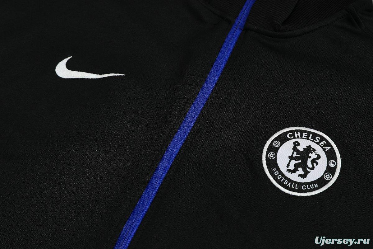 25/26 Chelsea Black with Blue Accents FULL Zipper Jacket Tracksuit +Long Pants