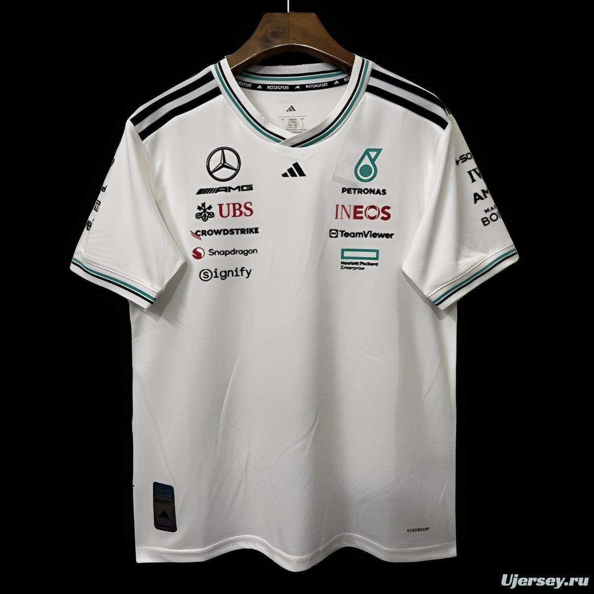 2026 F1 Mercedes-AMG Petronas F1 Team White with Teal and Black Trim Jersey